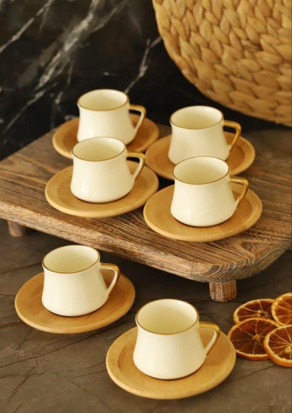 Bambum Rumeli - 6 Kişilik Kahve Fincan Takımı Yaldızlı