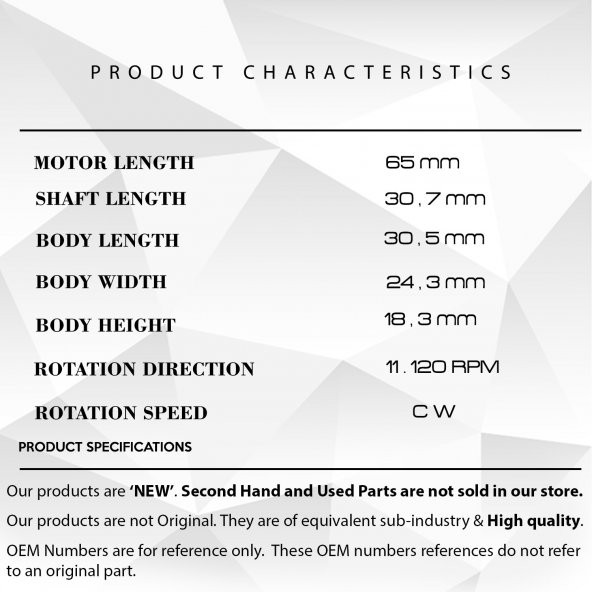 DC Mikro Motor 12V Devir:11120 RPM Uzunluk: 65mm - 31mm Mil (CW d - 2
