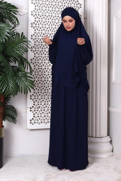 İki Parça Pratik Namaz Elbisesi 8016 Lacivert - 4