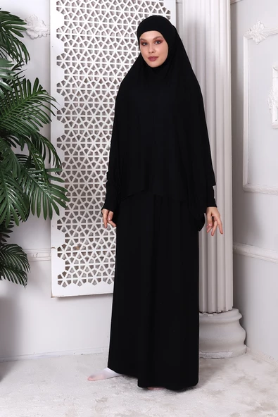 İki Parça Pratik Namaz Elbisesi 8016 Siyah
