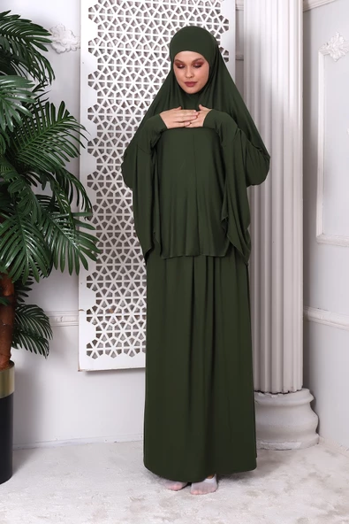 İki Parça Pratik Namaz Elbisesi 8016 Haki - 3