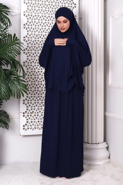 İki Parça Pratik Namaz Elbisesi 8016 Lacivert - 3