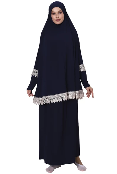 İki Parça Fistolu Pratik Alt Üst Namaz Elbisesi 8018 Lacivert - 7