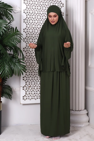 İki Parça Pratik Namaz Elbisesi 8016 Haki - 4