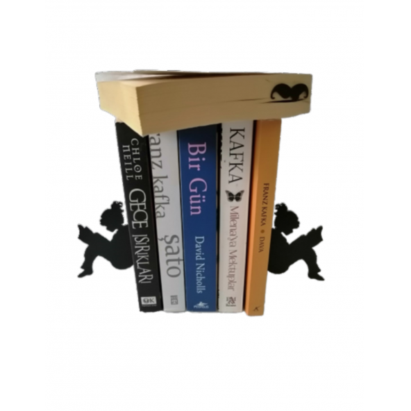 RİSİNGMABER Dekoratif Kitap Okuyan Kız Figürlü Metal Kitap Tutucu 2'li paket(Kitap Ayracı Hediyeli) - 2