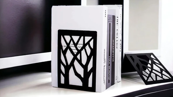 Ağaç Desenli Metal Kitap Desteği - Kitap Tutucu - Ev ve Ofis Dekoratif Aksesuar( 2 Li Set) Siyah - 4