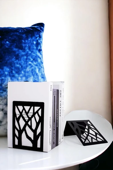 Ağaç Desenli Metal Kitap Desteği - Kitap Tutucu - Ev ve Ofis Dekoratif Aksesuar( 2 Li Set) Siyah - 5