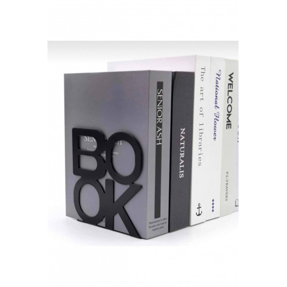 Siyah Book Yazı Desenli Model Kitap Desteği - Dekoratif Estetik Kitap Tutucu 4'lü Set
