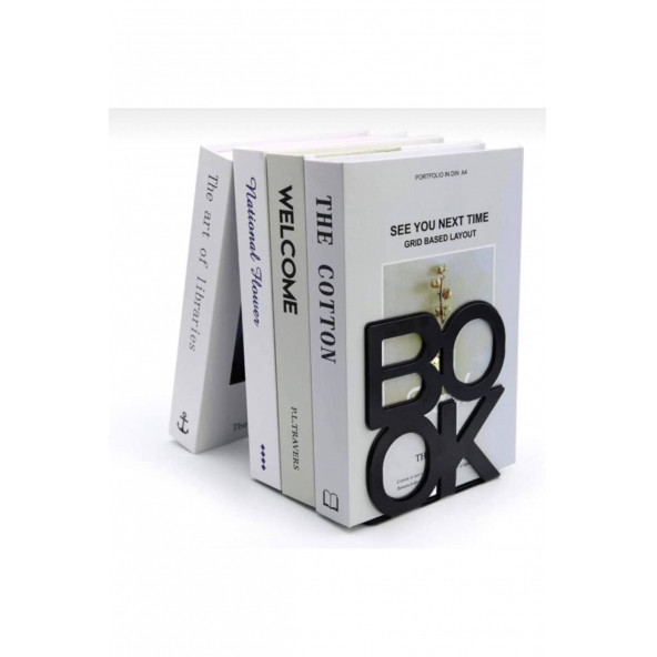 Siyah Book Yazı Desenli Model Kitap Desteği - Dekoratif Estetik Kitap Tutucu 4'lü Set - 3