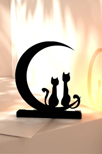RİSİNGMABER Dekoratif Hilal Kedi Manzara Tasarımlı Metal Mumluk Şamdan - 2