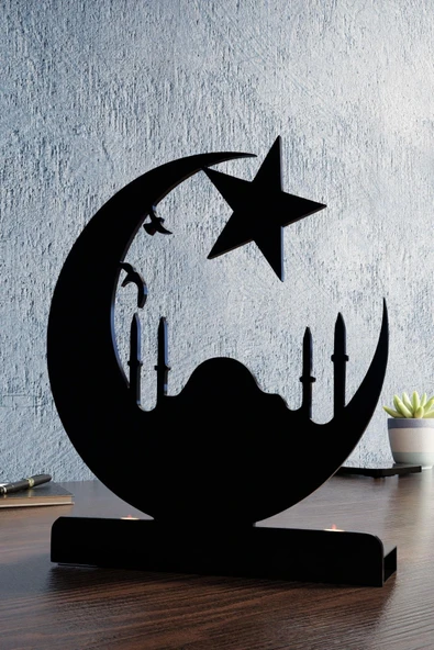 RİSİNGMABER Dekoratif Hilal&Yıldız Cami Tasarımlı Metal Mumluk Şamdan - 5