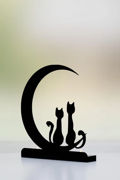 RİSİNGMABER Dekoratif Hilal Kedi Manzara Tasarımlı Metal Mumluk Şamdan - 6