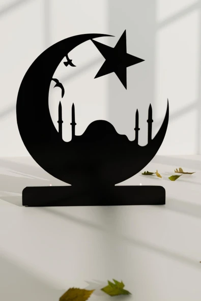 RİSİNGMABER Dekoratif Hilal&Yıldız Cami Tasarımlı Metal Mumluk Şamdan - 2