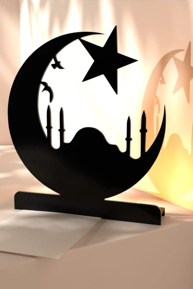 RİSİNGMABER Dekoratif Hilal&Yıldız Cami Tasarımlı Metal Mumluk Şamdan - 6