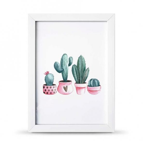 Kaktüs Kalp Poster Çerçeve - 21x30 cm A4 Boy