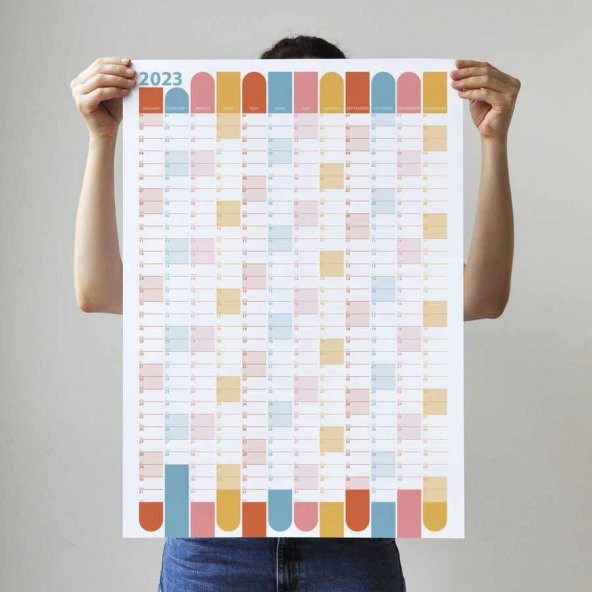 2023 Yıllık Planlayıcı Duvar Takvimi Mavi Pembe Wall Planner