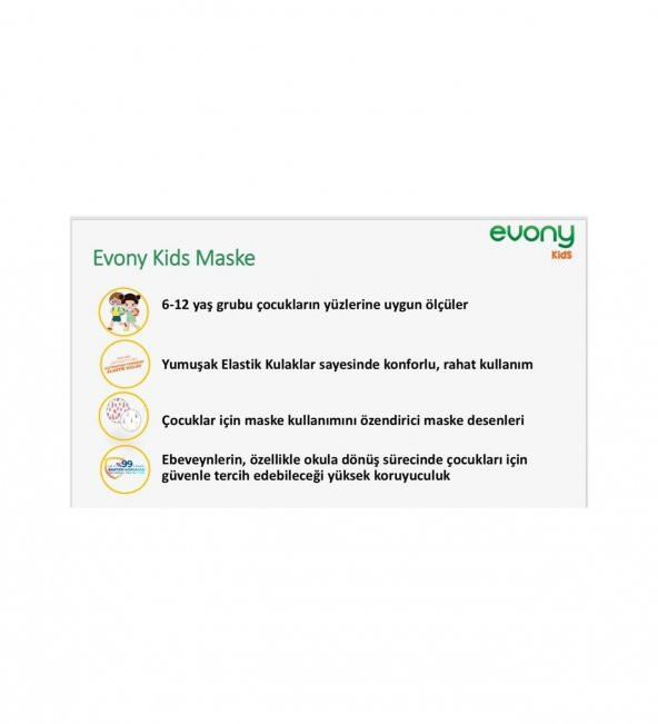 EVONY KİDS 3 KATLI YUMUŞAK KULAKLI MASKE 50 ADET - 3