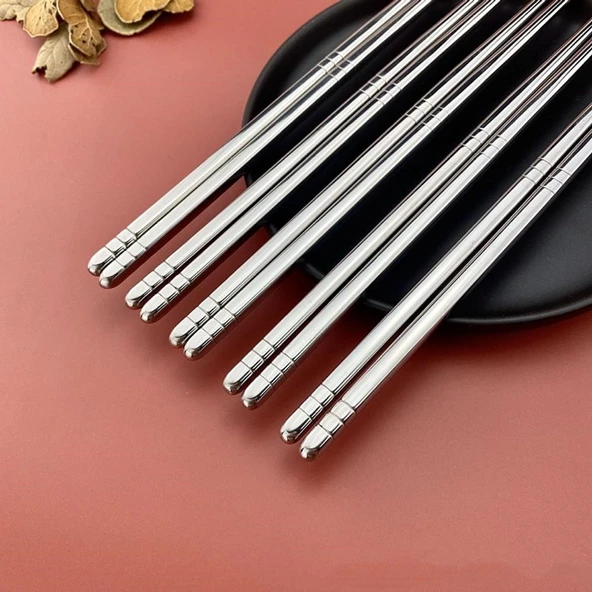 Metal Chopstick 10 Çift Paslanmaz Çelik Çin Çubuğu Yemek Çubukları 10 Çift - 3