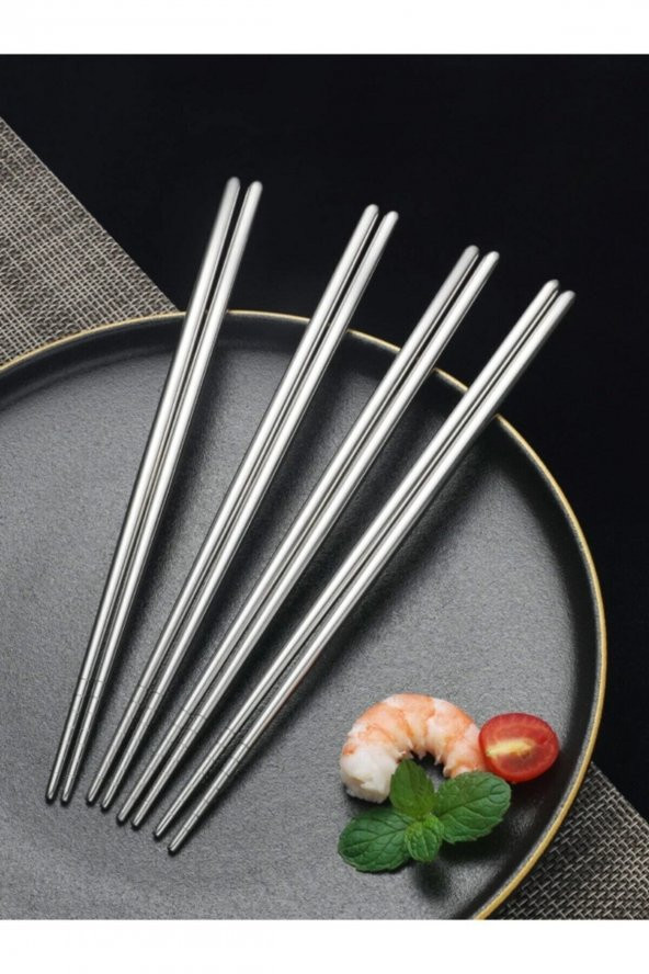 Metal Chopstick 5 Çift  Paslanmaz Çelik Çin Çubuğu Yemek Çubukları 5 Çift - 5