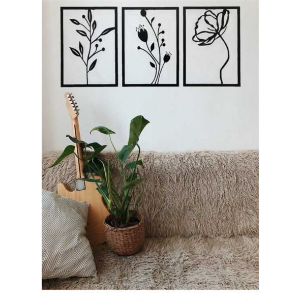 MABER Metal Dekoratif Gelincik Çiçeği Metal Duvar Tablosu 32x45 X 3 Adet MT-15 3lü Çiçek Tablosu - 2