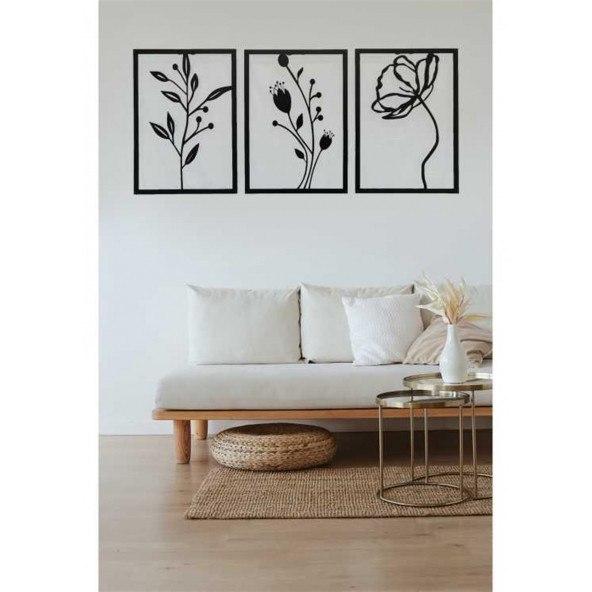 MABER Metal Dekoratif Gelincik Çiçeği Metal Duvar Tablosu 32x45 X 3 Adet MT-15 3lü Çiçek Tablosu - 5
