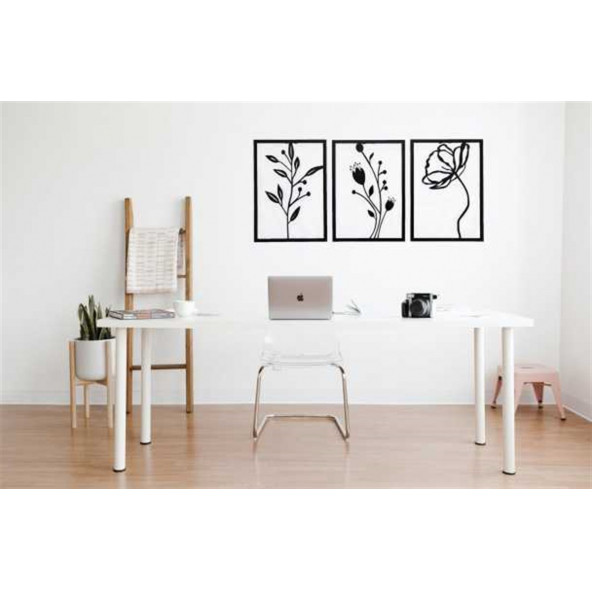 MABER Metal Dekoratif Gelincik Çiçeği Metal Duvar Tablosu 32x45 X 3 Adet MT-15 3lü Çiçek Tablosu - 6