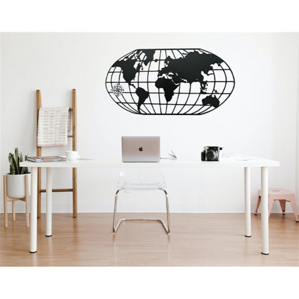 RİSİNGMABER Dekoratif Metal Siyah Elips Dünya Haritası Duvar Tablosu 100x50 - 2