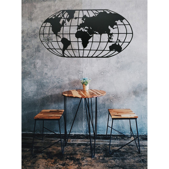 RİSİNGMABER Dekoratif Metal Siyah Elips Dünya Haritası Duvar Tablosu 100x50 - 4