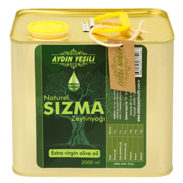 Aydın Yeşili Erken Hasat Naturel Sızma Zeytinyağı 2 lt (Teneke)