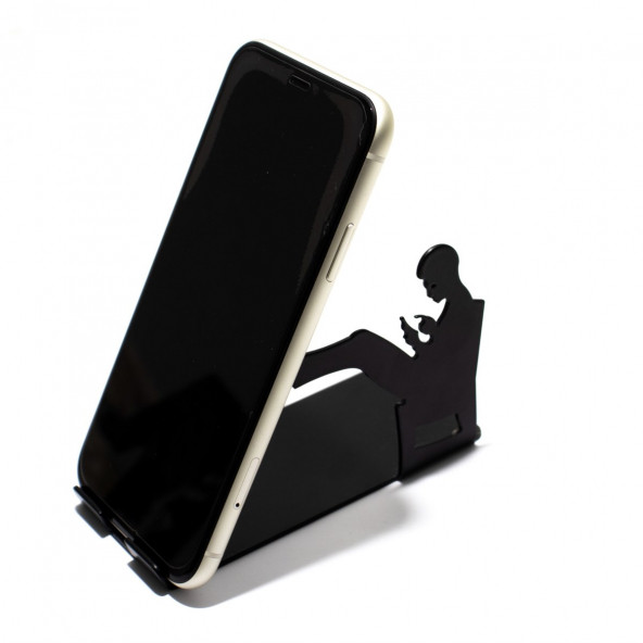 RİSİNGMABER Metal Mat Siyah Dekoratif Oturan Adam Telefon Tutacağı - 2