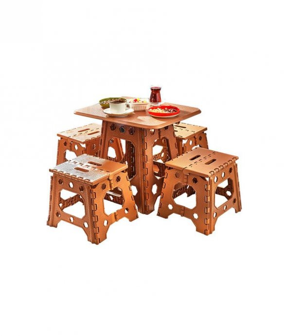 4 Tabure ile Masa 5 Parça Katlanabilir Piknik Seti Masa:h47-2 oturak h28cm Portatif Bahçe Keyif Seti