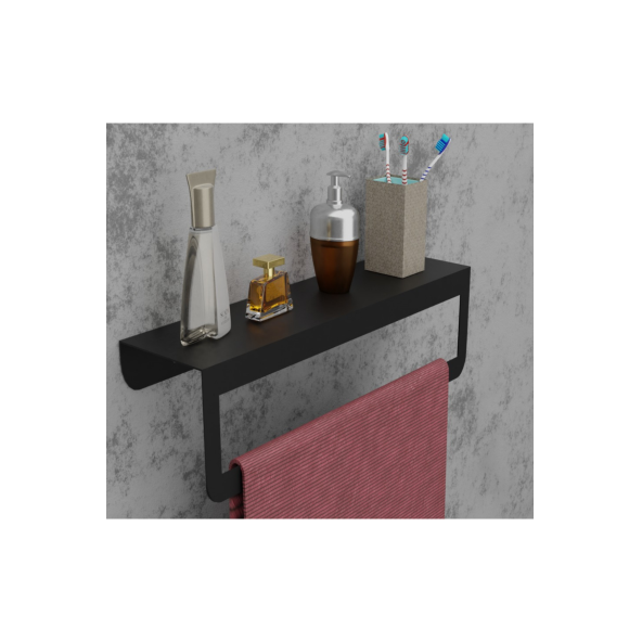 Risingmaber Siyah Havlu Tutacağı Raf Metal Havlu Askısı Mutfak Banyo Raflı Havluluk Metal Raflı Havluluk - 4