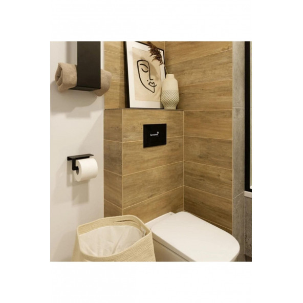 Risingmaber Metal Mat Siyah Telefon Raflı Tuvalet Kağıtlık - 2