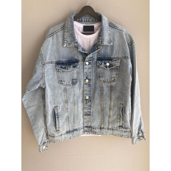 Erkek Mavi Oversize Kesim Demin Ceket