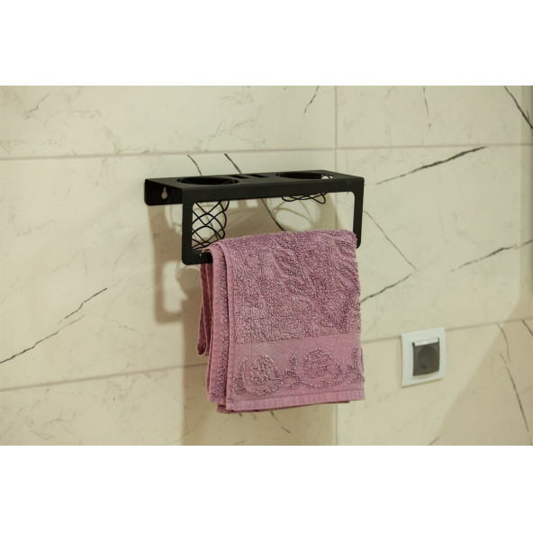 RİSİNGMABER Dekoratif Mat Siyah Metal Diş Fırçası&Saç Kurutma Makinesi Ve Havlu Askılığı Çok Amaçlı - 3