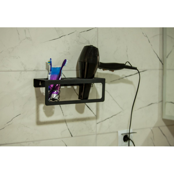 RİSİNGMABER Dekoratif Mat Siyah Metal Diş Fırçası&Saç Kurutma Makinesi Ve Havlu Askılığı Çok Amaçlı - 4