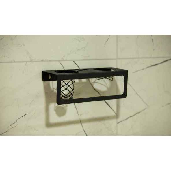 RİSİNGMABER Dekoratif Mat Siyah Metal Diş Fırçası&Saç Kurutma Makinesi Ve Havlu Askılığı Çok Amaçlı - 5