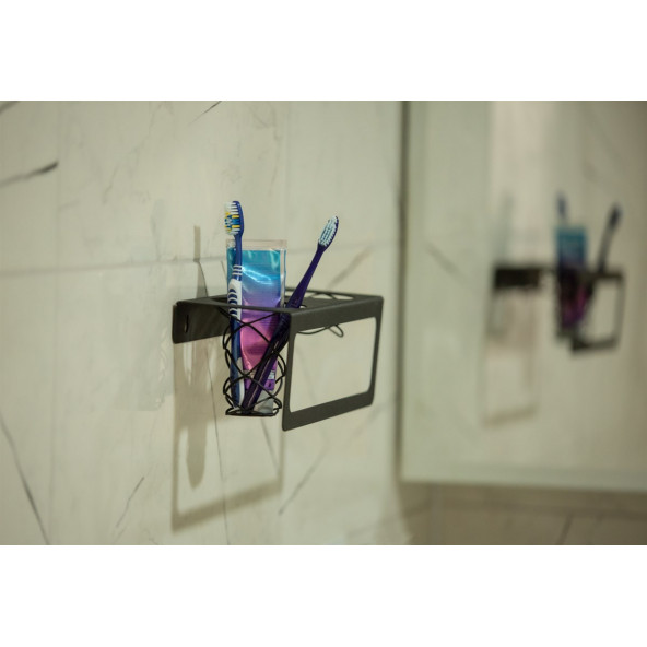 RİSİNGMABER Dekoratif Mat Siyah Metal Diş Fırçası&Saç Kurutma Makinesi Ve Havlu Askılığı Çok Amaçlı - 7