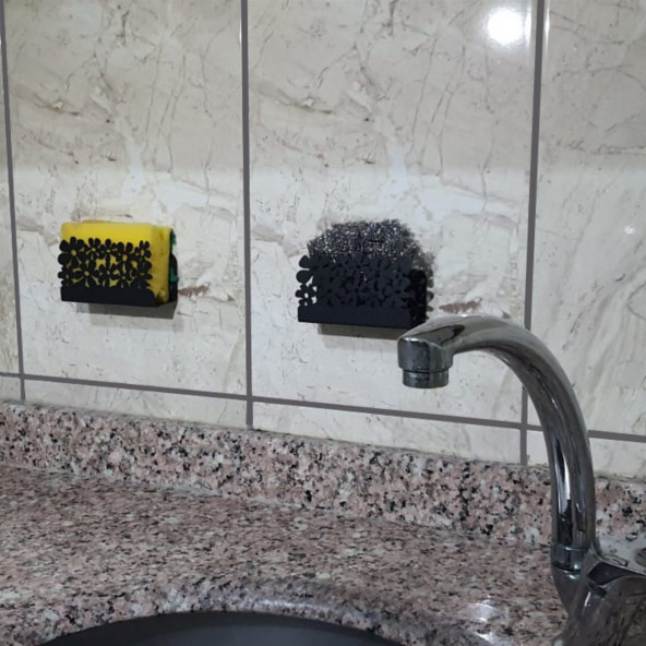 RİSİNGMABER Paslanmaz Metal Çiçek Desenli Mutfak Banyo Sünger ve Bulaşık Teli Sabun Tutucu 2 Adet - 4