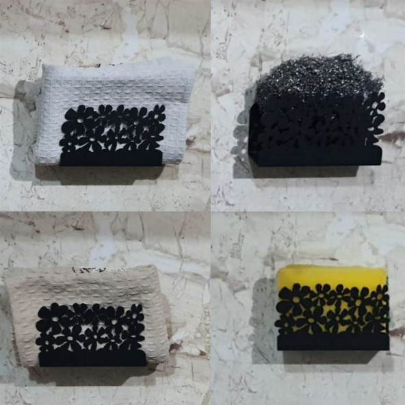 RİSİNGMABER Paslanmaz Metal Çiçek Desenli Mutfak Banyo Sünger ve Bulaşık Teli Sabun Tutucu 2 Adet - 6