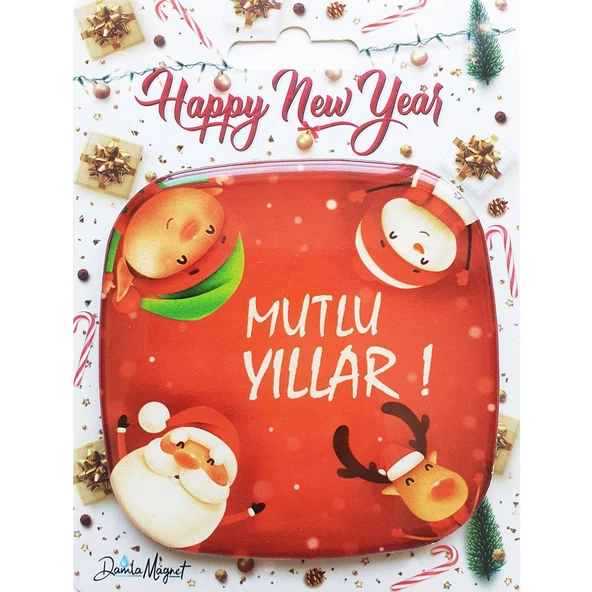 Yılbaşı Yeniyıl Dekorasyonu Mutlu Yıllar Magnet Bardak Altı Yılbaşı Masası Dekorasyonu 1 ADET