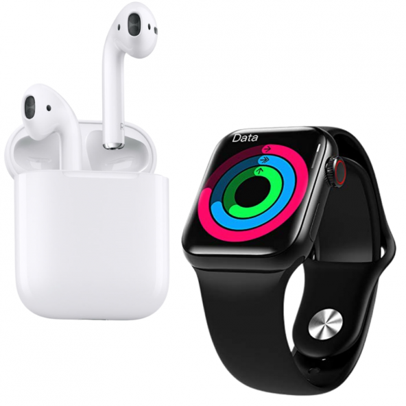 Airpods Seri 2 Anc Özellikli Bluetooth Kablosuz Kulaklık HW12 Full Ekran Siyah Akıllı Saat