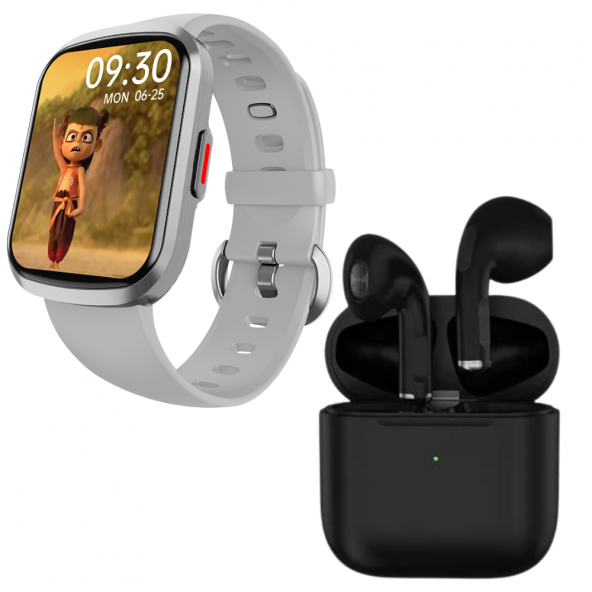 Siyah Bluetooth Kulaklık Pro 5  HW13 Smart Watch Gri Akıllı Saat
