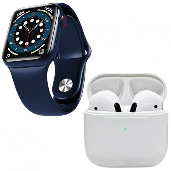 Pro 5 Beyaz Bluetooth Kulaklık HW12 Full Ekran Smartwatch Mavi Akıllı Saat