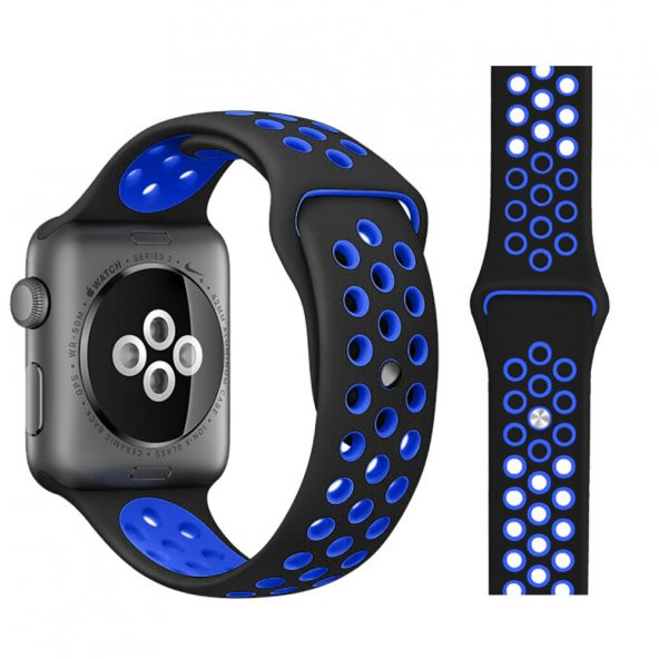 Watch Siyah-Mavi Nike Kordon 42-44 mm Esnek Silikon Delikli Şık Tasarım