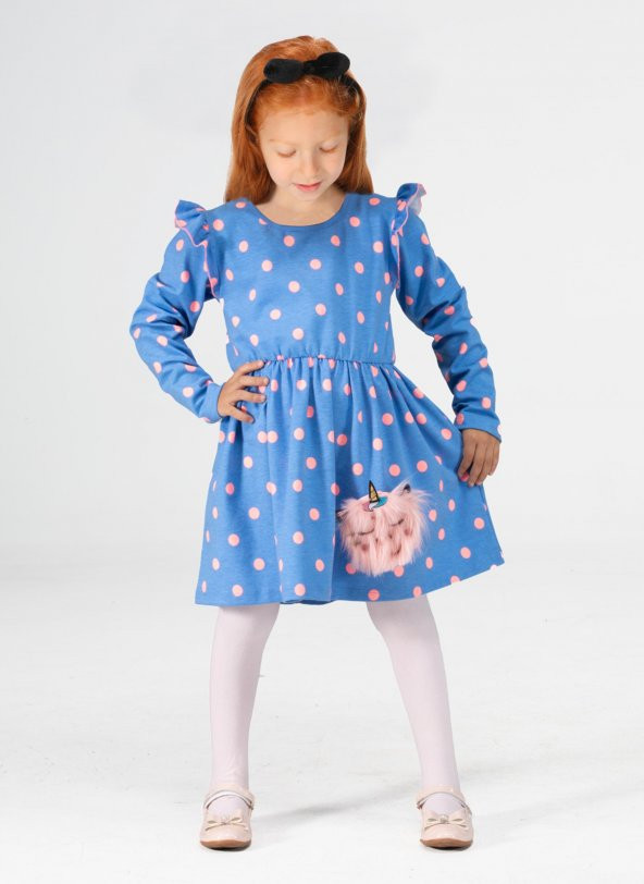 Puantiyeli Pofidik Kız Çocuk Elbise LP-22WIN-035