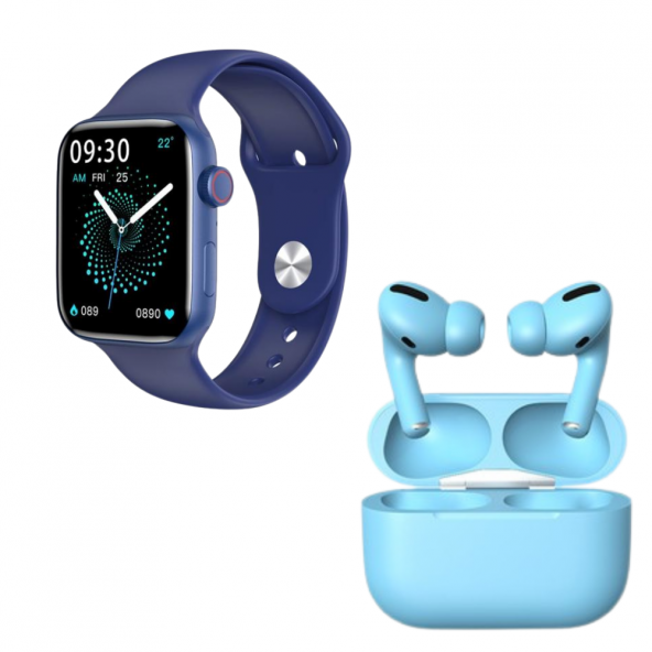 HW22 Plus Mavi Akıllı Saat İnpods Pro Mavi Kablosuz Bluetooth Kulaklık
