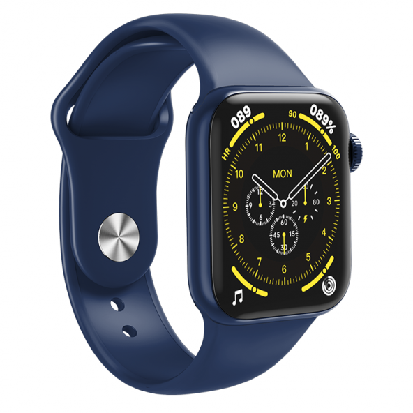 HW18 Smartwatch Mavi Silikon Ve Hasır Kordonlu Akıllı Saat - 1