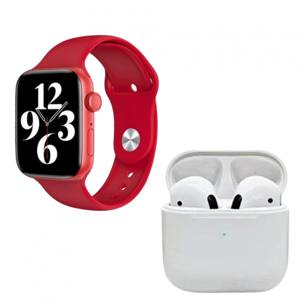 HW22 Plus Kırmızı Akıllı Saat Pro 5 Beyaz Bluetooth Kulaklık ürün görseli