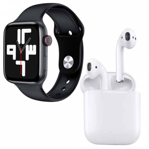HW22 Plus Siyah Akıllı Saat Airpods Seri 2 Anc Özellikli Bluetooth Kulaklık ürün görseli
